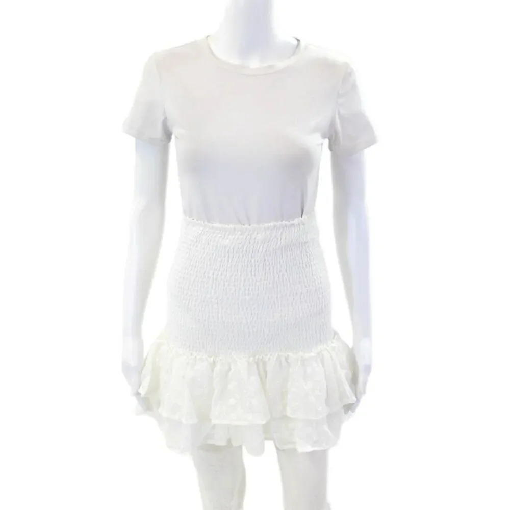 BB Dakota Women's Smocked Ruffle Tiered Line Pull-On Mini Skirt White Size M